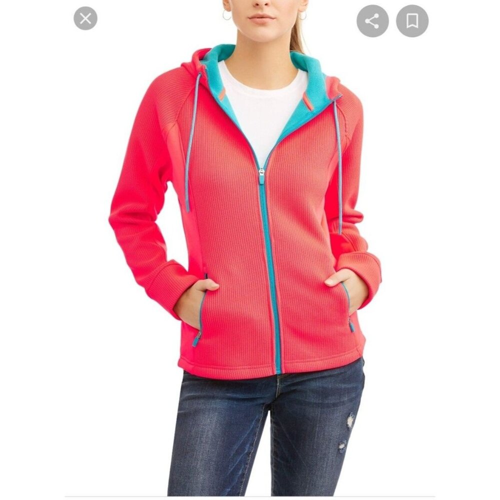 Swisstech Womens Women's XS Neon Coral Jacket Full-Zip Hoodie Athleisure Gym